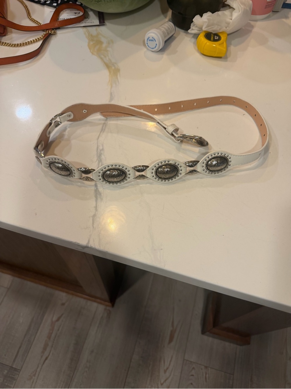 White Western-Inspired Concho Belt